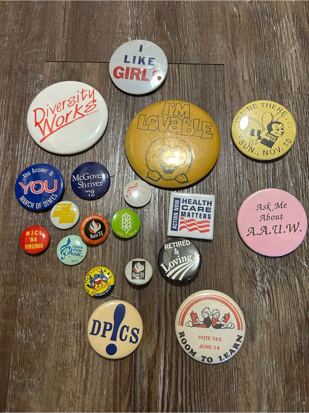 Lot of 19 Vintage Assorted Metal Button Pins - Political, Novelty, Etc
